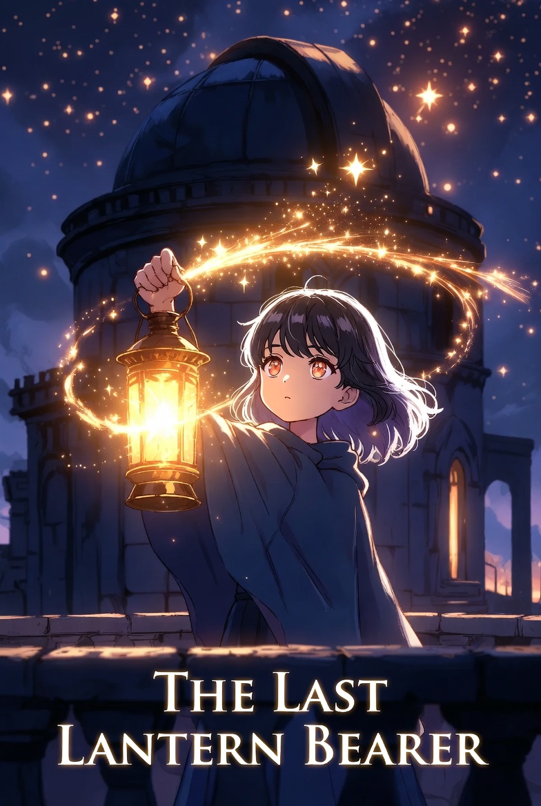 The Last Lantern Bearer: a young girl lifts a glowing lantern beneath the stars